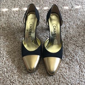 Chanel black gold heels